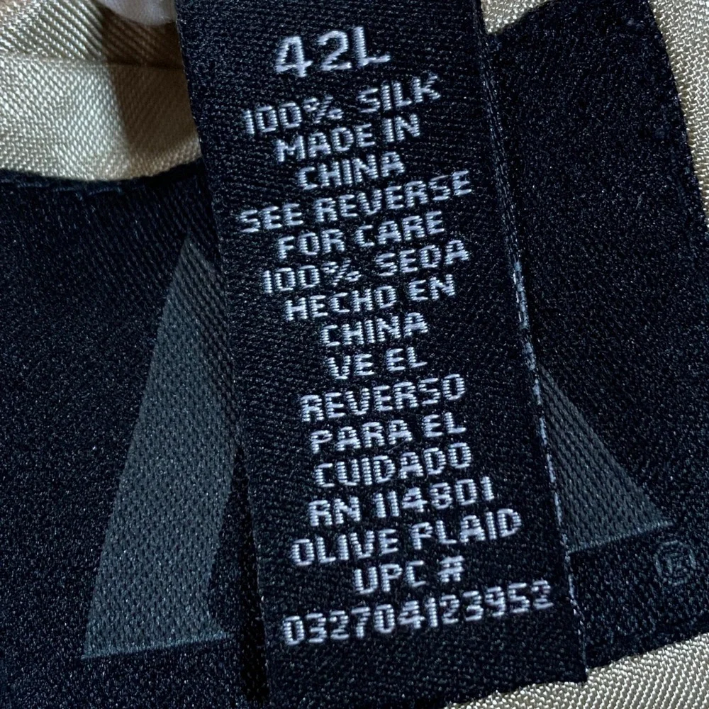 Mens 42L Blazer 100% Silk Olive Glen Plaid 2-Button Sport Coat